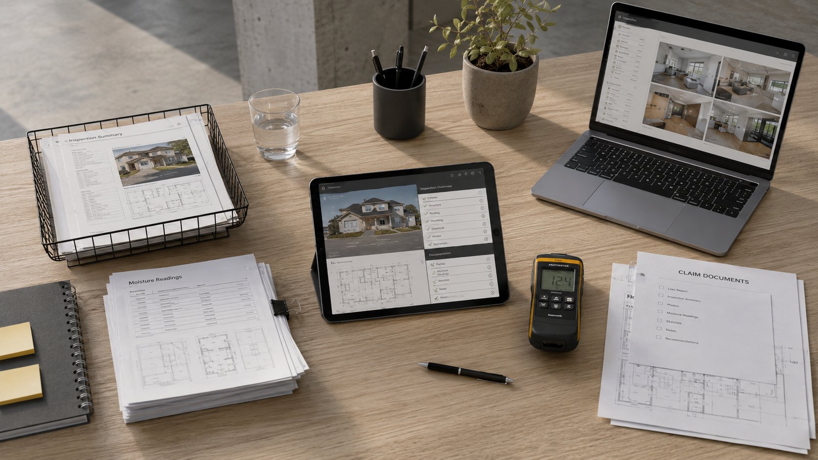 Modern claim documentation workspace with inspection tools
