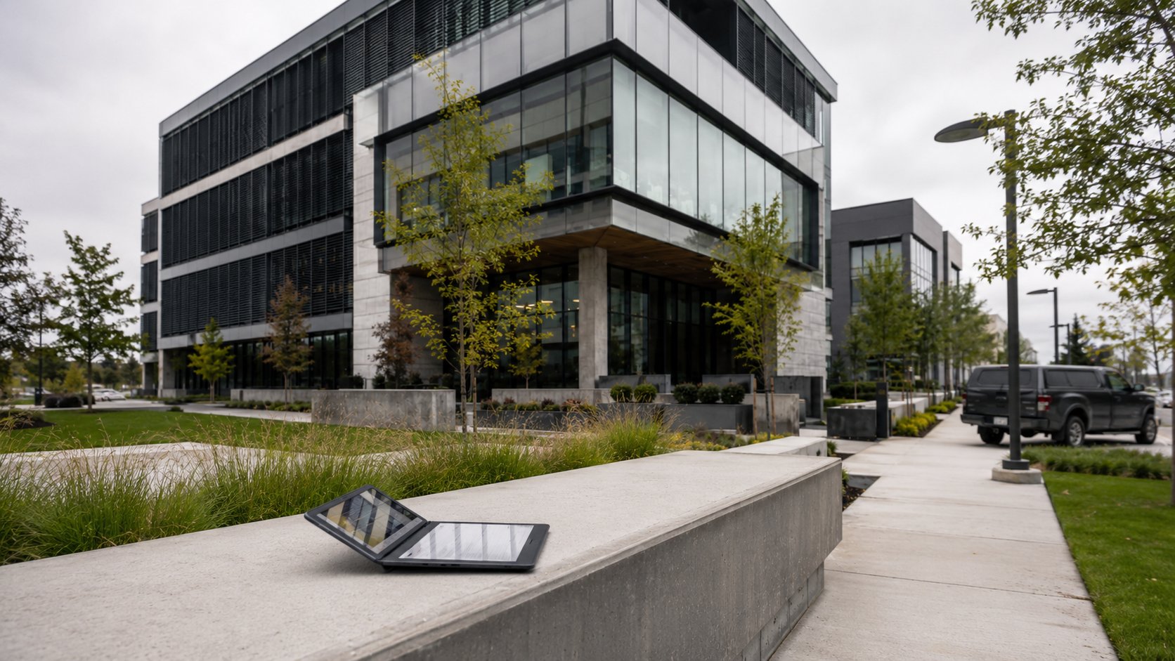 Contemporary commercial glass office building